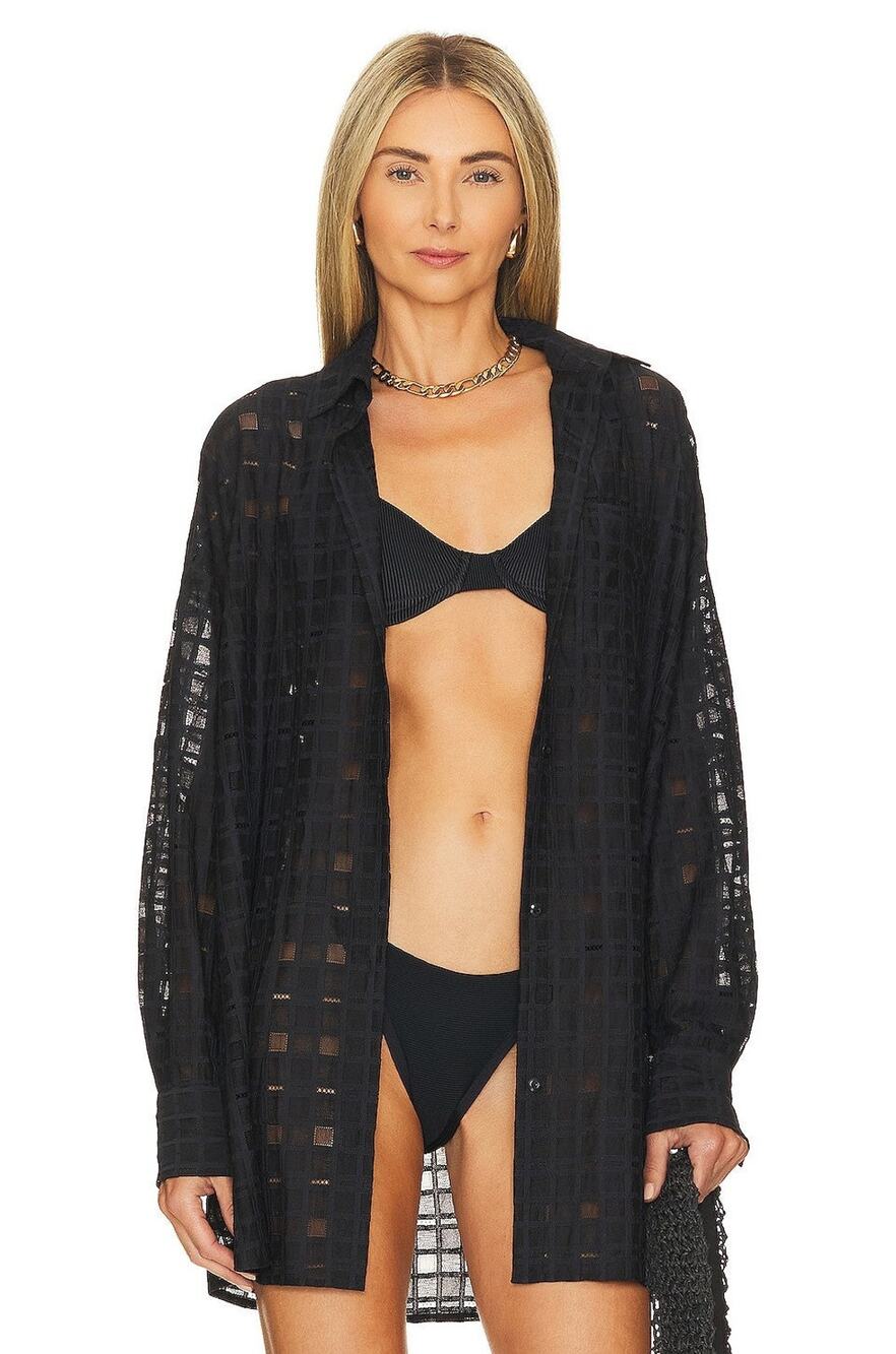 Beach Riot Allegra Sheer Front Button Top - S